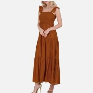 Nanette Lepore Rust Smocked Ruffle Strap Tiered Maxi Dress - Size 4